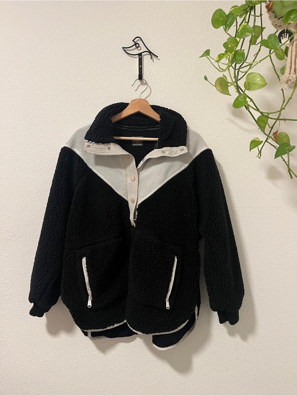 Free People Black and White Zip-Up Jacket